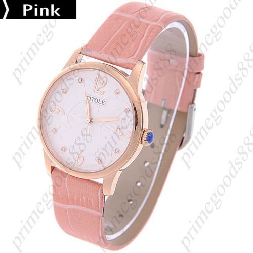 PU Leather Quartz Wrist Wristwatch Free Shipping Women&#039;s Pink