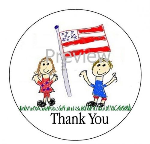HAPPY CHILDREN &amp; AMERICAN FLAG #27 THANK YOU STICKER LABELS