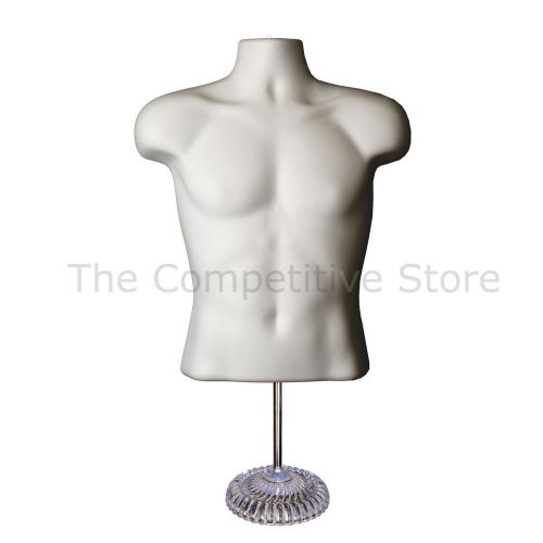 White Torso Male Countertop Mannequin Form (Waist Long) W/ Economic Plastic Base