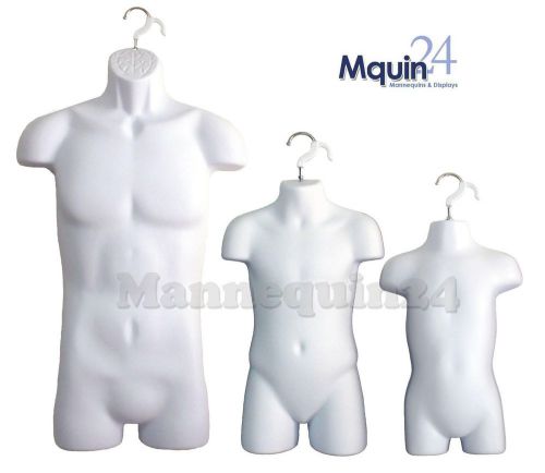 Male, child &amp; toddler(a set of 3 pcs)mannequins forms for hanging display -white for sale