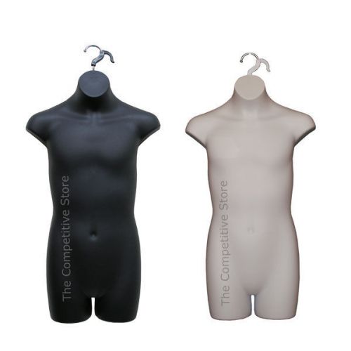 2 Teen Boy Dress Mannequin Hanging Forms Black &amp; Flesh - For Boy Sizes 10 -12