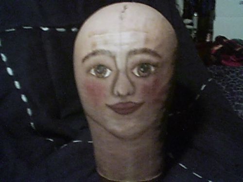 Vintage Canvas Mannequin Head,Painted Brown With Painted Facial Features