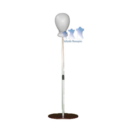 Blank White Unisex Head, Styrofoam and Aluminum Adjustable Stand with Brown Base