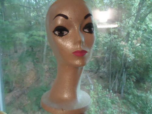 Two (2) 13.5&#034;h medium neck mannequin heads-tan with painted face &amp; makeup for sale