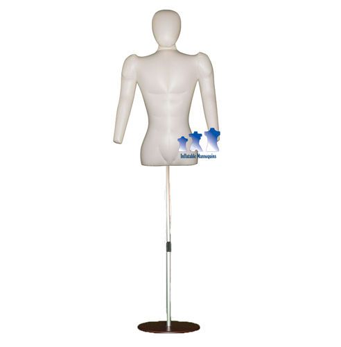 Inflatable Male Torso w/ Head &amp; Arms, Ivory And Aluminum Adjustable Stand, Brown