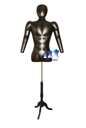 Inflatable Male Torso w/ Head &amp; Arms, Black and MS7B Stand