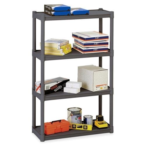 Rough N Ready Four-Shelf Open Storage System, Resin, 32w x 13d x 54h, Charcoal