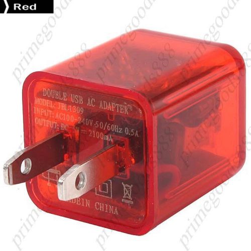 US Plug 2.1A 1A Double USB Transparent Travel Charge Charger Chargers Red