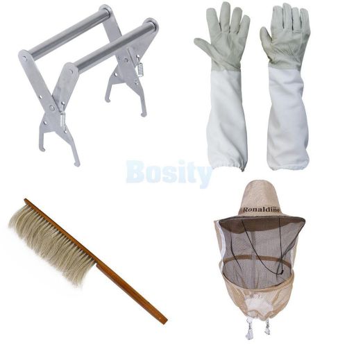 Hive frame holder + beekeeping gloves + beehive brush + mosquito bee mesh hat for sale