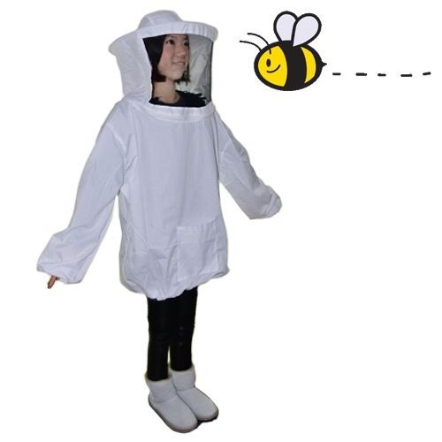 White Beekeeping Beekeeper Jacket With Net Protective Veil Smock Bee Suit Coat