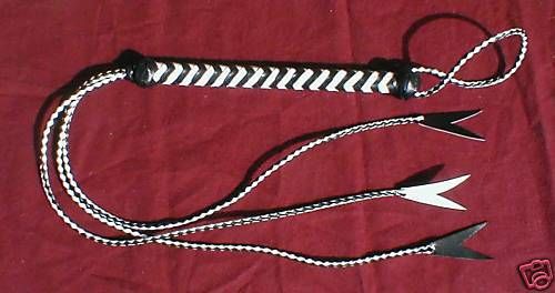 NEW Patent Leather Flogger Whip Black/White Viper - 3 Tail Horse Training Tool