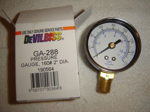 DEVILBISS GA-288 PRESSURE GAUGE, 160# 2&#034; DIA 190564 **NEW**