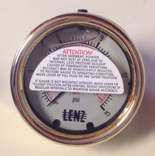 New in box lenz 0- 15 psi pressure gauge liquid face bac-15-25rc for sale