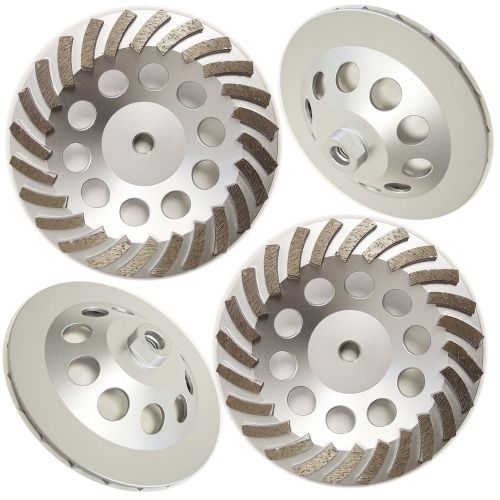 4PK NEW 7&#034;  Turbo Concrete Diamond Grinding Cup Wheel 24SEG, 5/8&#034; -11 Threaded
