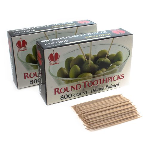 1,600 Round Wood Toothpicks Double Pointed (2 Boxes of 800) Poly King Products