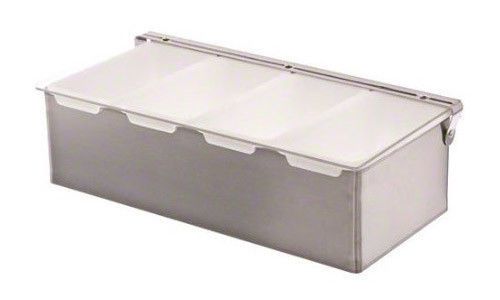 Four compartment stainless steel bar condiment holder with hinged acrylic lid for sale