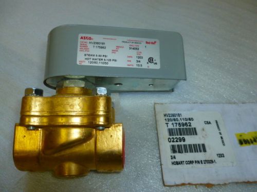 Hobart 3/4&#034; hot water valve E-270329-1, 5-125psi 120v Asco HV2360181, new A504