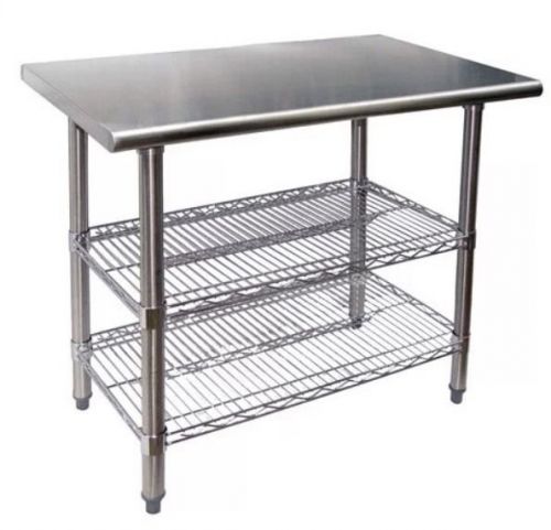 Stainless steel work table 24x 60 w/ 2 adjustable chrome wire undershelf for sale