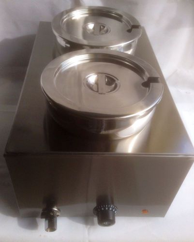 ELECTRIC BAIN MARIE TWO 2 ROUND SOUP POTS FOOD SAUCE WARMER HOLDER, BAINE PANS