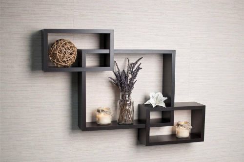 Intersecting Wall Shelf Shelves Decorative Home Boxes Espresso Color 3D Elegant
