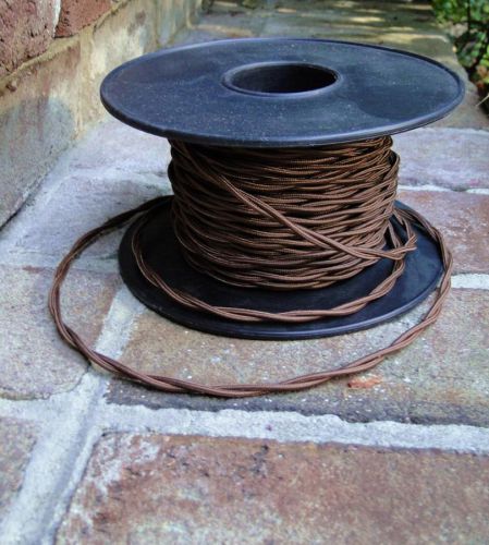 50&#039; rayon antique brown cloth electrical wire lighting, old cord, lamp parts for sale