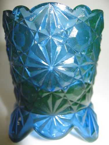 Cobalt Vaseline glass daisy and button pattern tabletop toothpick holder uranium