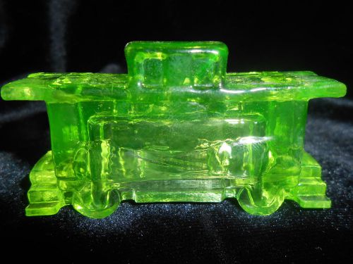 Green Vaseline glass train Caboose box car uranium yellow canary railroad RR art