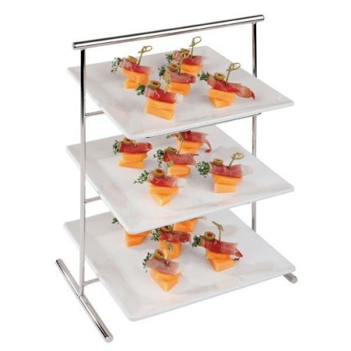 4 piece set -three-tier plate buffet steel stand graduated tiers w platters for sale