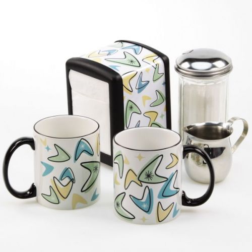Retro Boomerangs Diner Napkin Dispenser Coffee Mugs Tabletop Gift Set