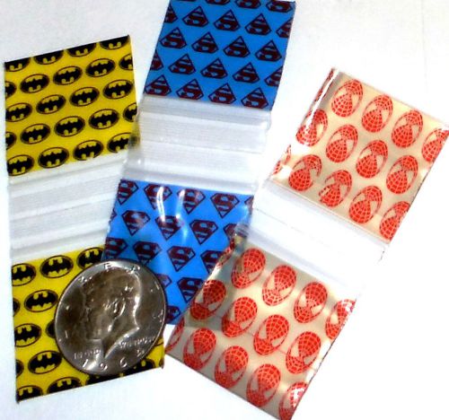 300 Superhero Trio 1.5 x 1.5&#034; Mini Ziplock Bags 1515 Spider- Bat- Superman
