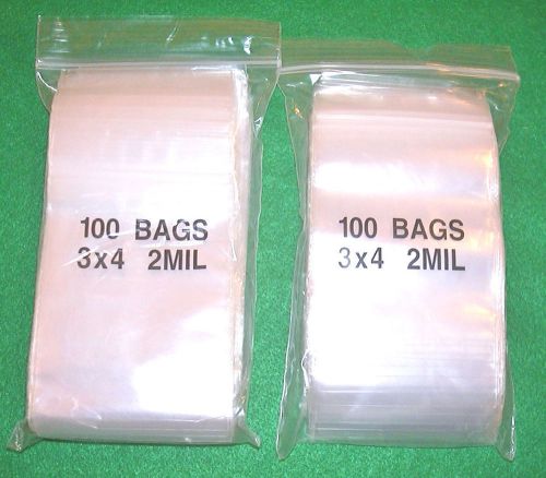 200  3 x 4  Zip Lock Storage Bags  Clear Plastic zip lock bags  2 Mils Strong
