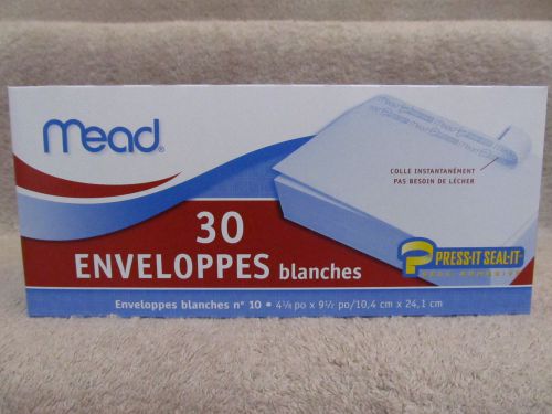 Mead Box Of (30) White PRESS-IT SEAL-IT Envelopes 4 1/8&#034; x 9 1/2&#034; NEW In Box!