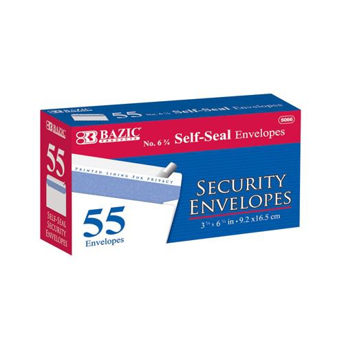 BAZIC #6 3/4 Self-Seal Security Envelope (55/Pack), Case of 24