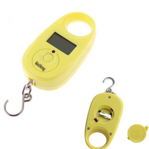 25kg*5g mini digital display hanging luggage fishing weighing scale yellow for sale