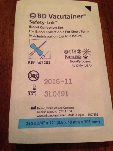 23 G BD Safety-loc Butterfly Needle Blood Collection Kits....Bag of 6 Exp 10/16
