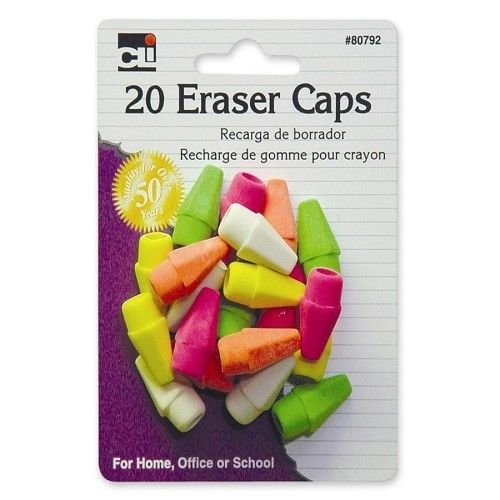 Charles Leonard Co. Eraser Pencil Caps, 20 per Pack, Neon Assorted
