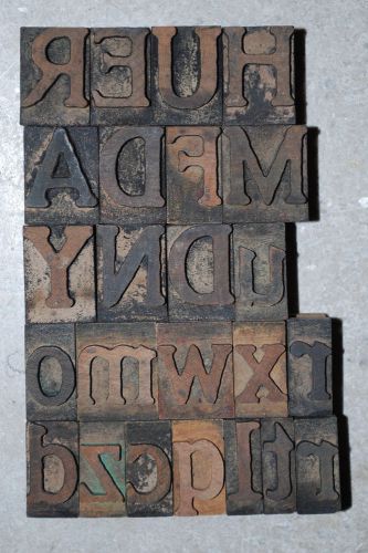 Vintage  Letterpress Wood Printer&#039;s Type set of 24 UC &amp; lc letters, 1&#034; tall