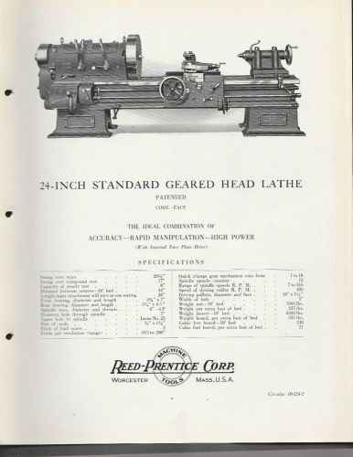 2 page circular 6/15/26 reed prentice co machine tools worcester mass 24&#034; lathe for sale