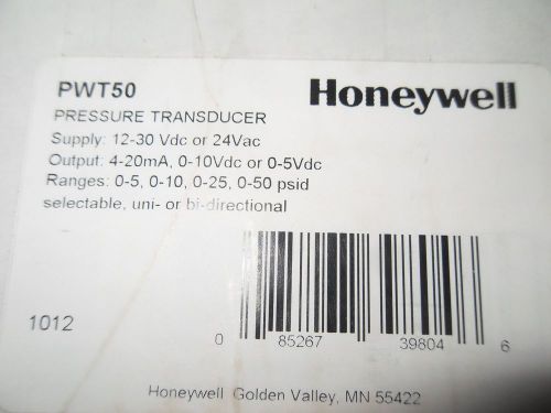 Honeywell pwt50 0-50psig wet media (hydraulic) differential pressure transducer for sale
