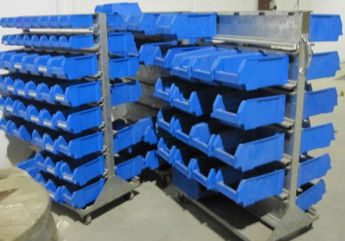 2 EA.  Double Sided Wheeled Storage Bin Cart - Blue Bins Included - PICK UP ONLY