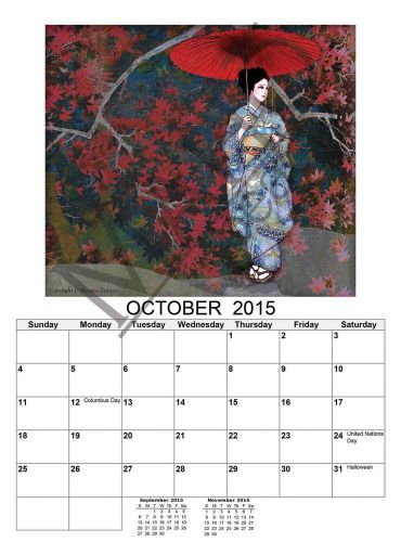 2015 artist wall calendar Japanese japan manga anime geisha kimono style animal