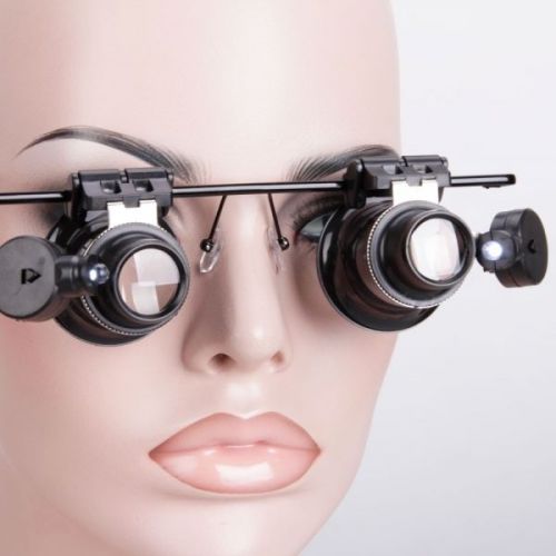 20x magnifier magnifying eye glasses loupe lens jeweler watch repair led light for sale