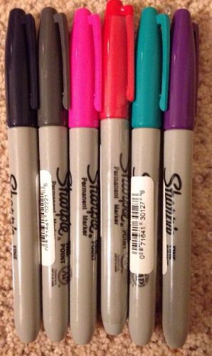 Sharpie Markers Fine Point Lot Of 6 NEW Red Green Blue Grey Pink Purple Free Shi