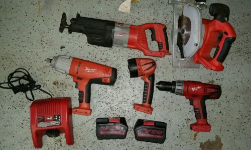 8 pc milwaukee v28 28v cordless tools + (2) batteries &amp; charger for sale