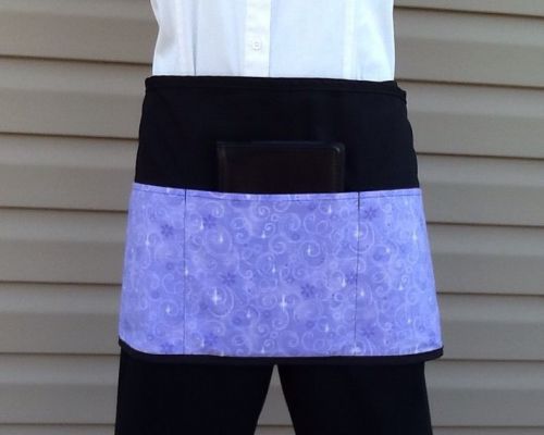 Black Purple Glitter server waitress waist apron 3 pocket  restaurant  cafe bar