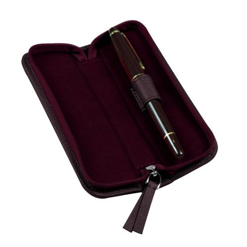 LUCRIN - Single-pen zip-up case - Granulated Cow Leather - Burgundy