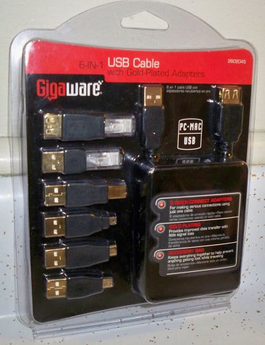 6-in-1 Gigaware® USB Travel Kit With Gold Plated Adapters New