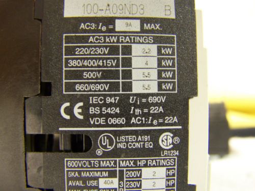 Allen Bradley 100-A09ND3 series B contactor relay