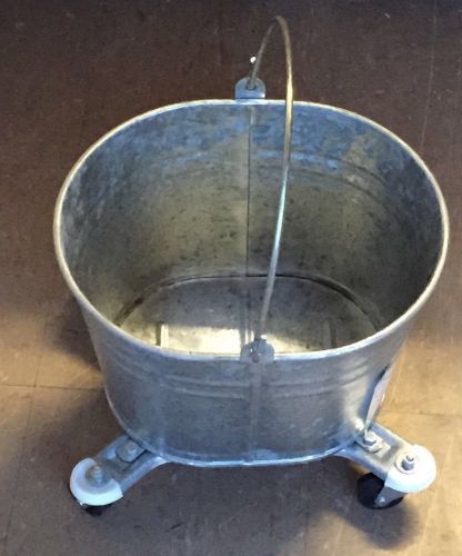 NOS GALVANIZED 16 QUART MOP BUCKET WITH CASTERS, AND BUMPERS USGI ISSUE