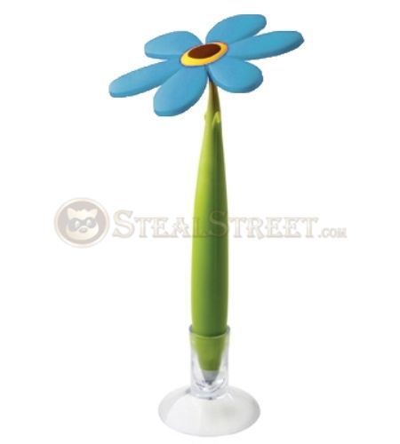 Blue Ball Point Flower Pen with Gel Grip Body and Suction Cup Stand